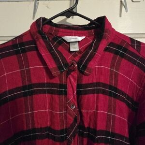 CJ Banks Red and Black Plaid Button Down Shirt